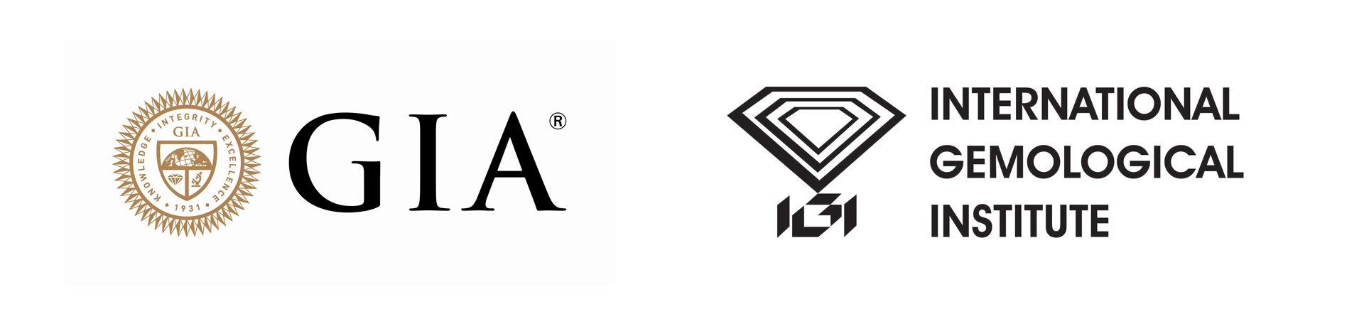 Logo: GIA – Gemological Institute Of America (americký gemologický institut) / Logo: IGI – Gemological Institute Of America (americký gemologický institut)